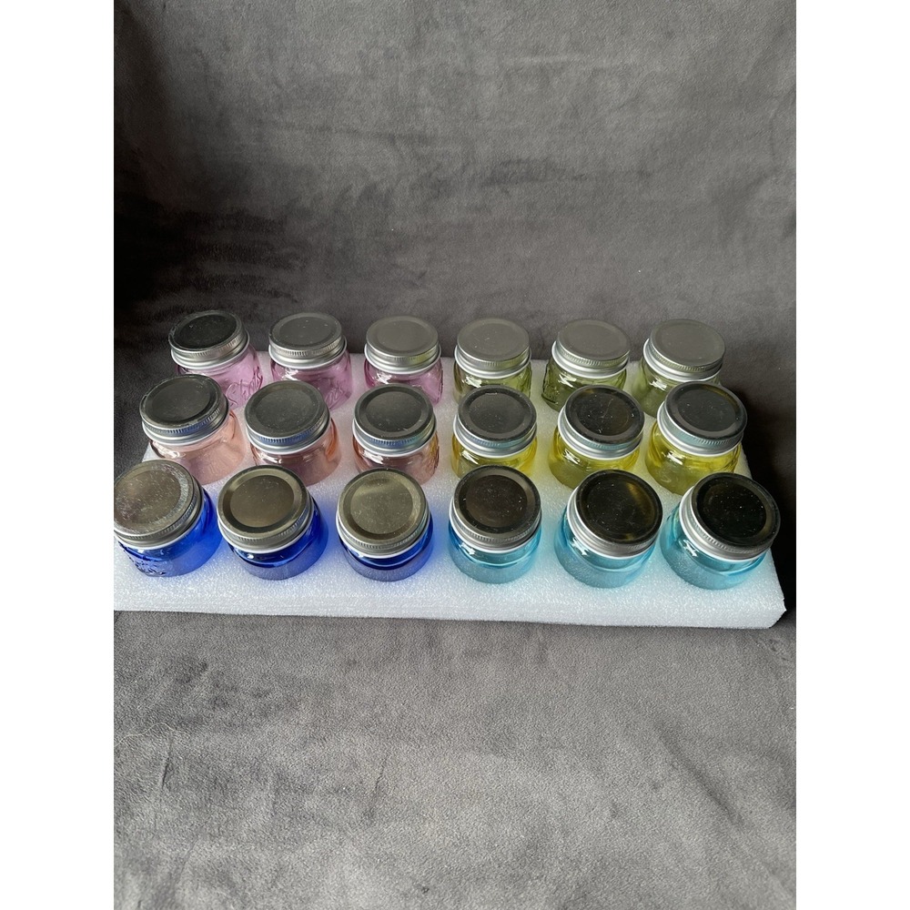 Mini Mason Jars Shot Glasses with Embossed Shots Multicolor Logo Set of 18 New
